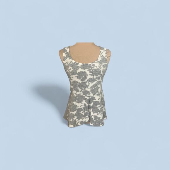 Anthropologie Peplum Tank Top • Grey White Abstract Print • Size Small Bridal - Picture 1 of 7